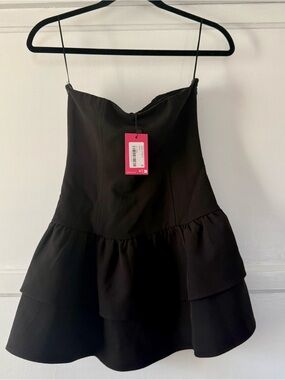 Edikted Black Strapless Dress with Grommet Detail and Layered Bottom